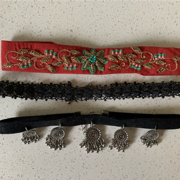 3 piece choker set perfect for festivals. All have adjustable chains. - Picture 3 of 4